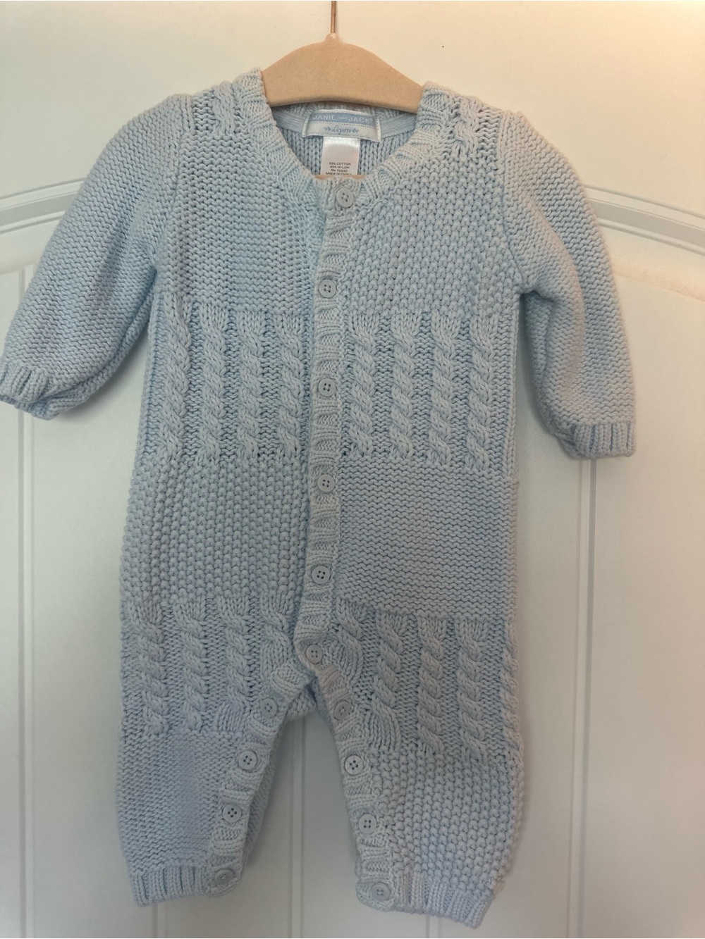 Janie and Jack Light Blue Knit Button-Front One-Piece